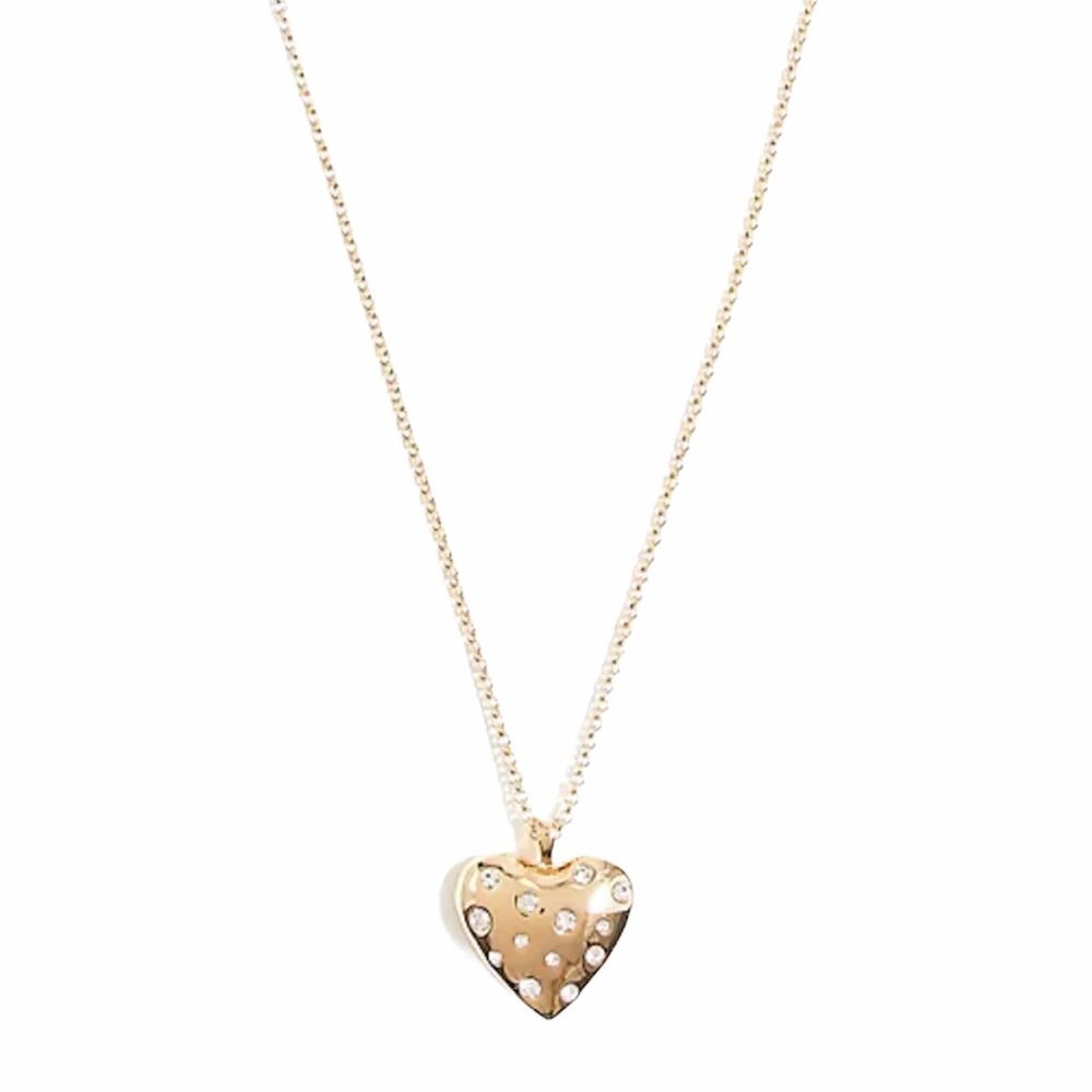 J. CREW Heart Pendant Gold Puffed Heart Embedded Crystals Necklace